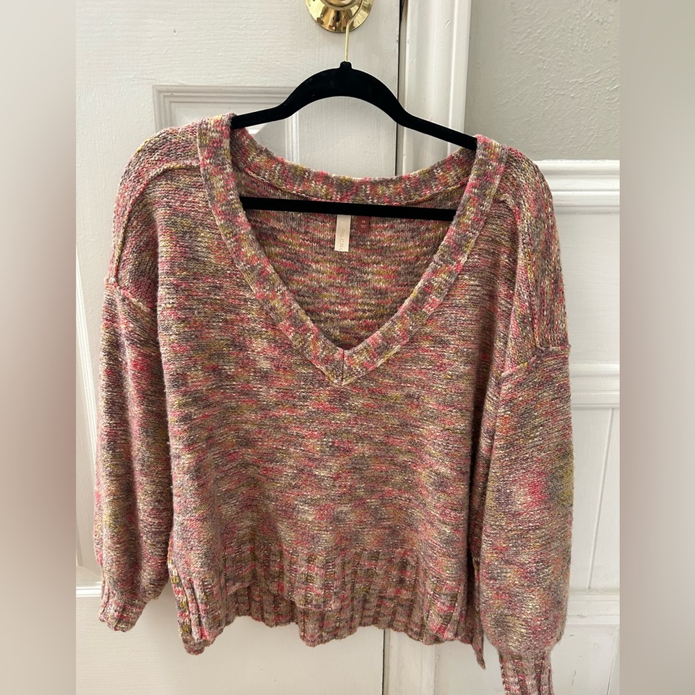 Pilcro Pink and Gray V-Neck Sweater